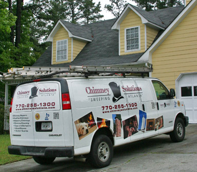 our chimney service truck adding fireplace insert in gainesville ga