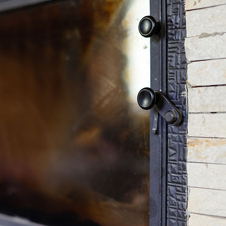 Dirty fireplace glass door