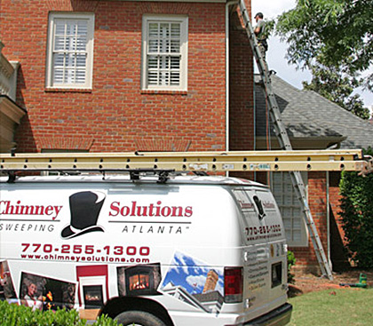 chimney service truck working on chimney repair in sandy springs ga